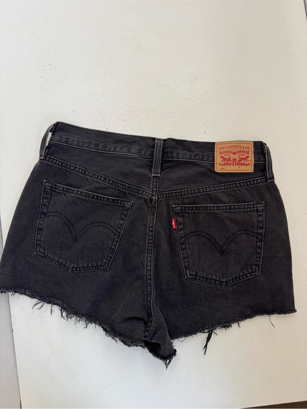 Levis 501 Original Cut Off Denim Shorts Womens 29 Black Raw Hem Baggy Streetwear
